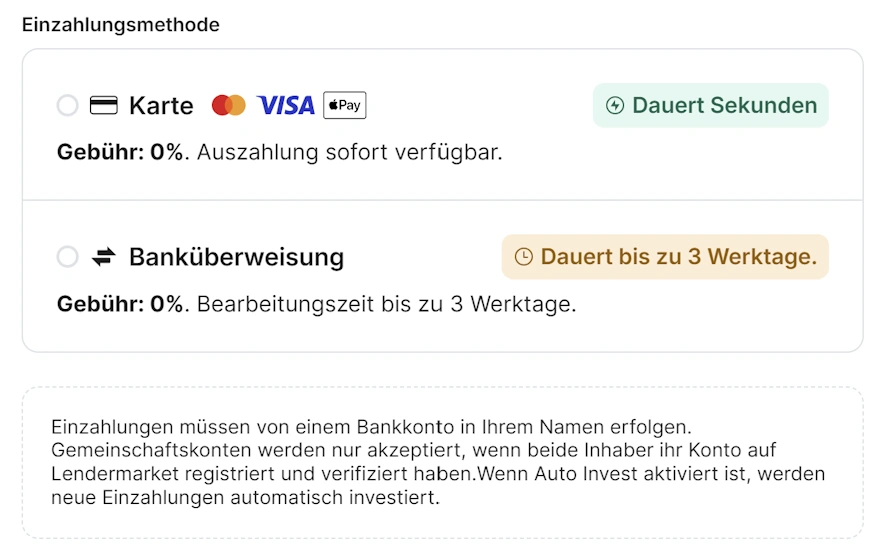 geld einzahlen lendermarket