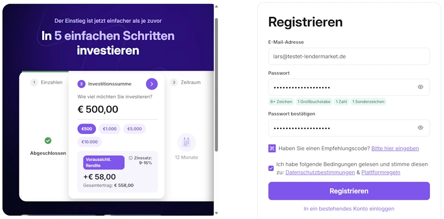 lendermarket registrierung