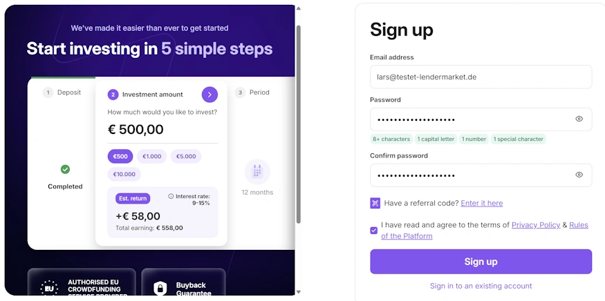 lendermarket sign up